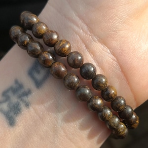 Natural Bronzite Stone Bead Stretch Bracelet, 6mm Natural Brown Stone Beaded Stretchy Bracelet For Men And Women, Handmade Bracelet UK