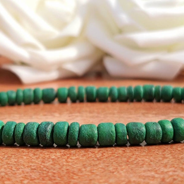 Green Rustic Coconut Shell Beaded Bracelet For Men, Dainty Coconut Wood Stretchy Bracelet For Women, Boho Wooden Stacking Surfer Bracelet