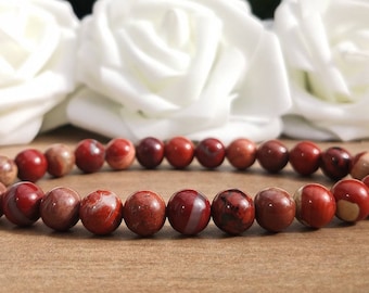 Natural Red Jasper Stone Beaded Bracelet For Men, Chunky 8mm Red Jasper Bead Stretchy Boho Bracelet For Women, Handmade Bracelet UK