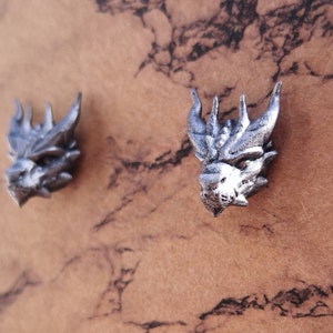 Handpainted 3D Printed Stainless Steel & Resin Dragon Stud Earrings, Silver Coloured Large Stud Post Earrings, Fantasy Gothic Steampunk image 10