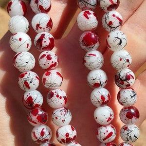 Blood Spatter Bracelet, Blood Splatter Bracelet, 8mm Glass Beaded Bracelet, Halloween Bracelet, Emo Horror Gore Punk Goth, Men Women Unisex image 2