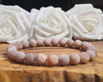 Frosted Sunstone Bead Stretch Bracelet, 10mm Natural Peach Moonstone Beaded Stretchy Boho Stacking Bracelet For Women, Handmade Bracelet UK
