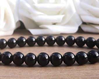 Black Obsidian Bead Bracelet For Men, Chunky 8mm Black Stone Bracelet For Women, Natural Bohemian Stretch Fit Bracelet, Handmade Bracelet UK