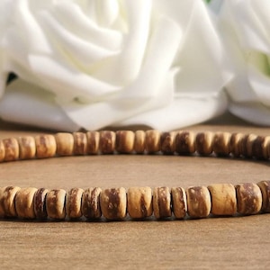 Natural Coconut Shell Beaded Bracelet For Men, Dainty Coconut Wood Heishi Bracelet For Women, Bohemian Boho Rustic Surfer Wooden Stacking