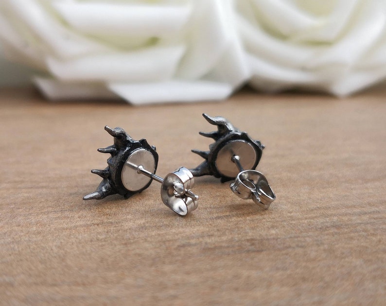 Handpainted 3D Printed Stainless Steel & Resin Dragon Stud Earrings, Silver Coloured Large Stud Post Earrings, Fantasy Gothic Steampunk image 6
