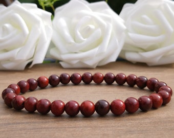 Dark Red Wood Bead Stretch Bracelet, 8mm Lightweight Wooden Beaded Stretchy Stacking Bracelet For Men And Women, Handmade Bracelet UK