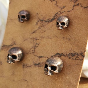 Hand Painted 3D Printed Stainless Steel & Resin Copper Skull Stud Earrings, A Pair Of Unique Handmade Gothic Skull Studs For Men And Women