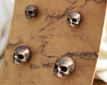 Hand Painted 3D Printed Stainless Steel & Resin Copper Skull Stud Earrings For Men, Large Gothic Skull Studs For Women, Small Skull Studs UK