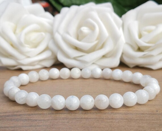 8mmムーンストーンビーズストレッチブレスレット、天然ホワイトムーン 