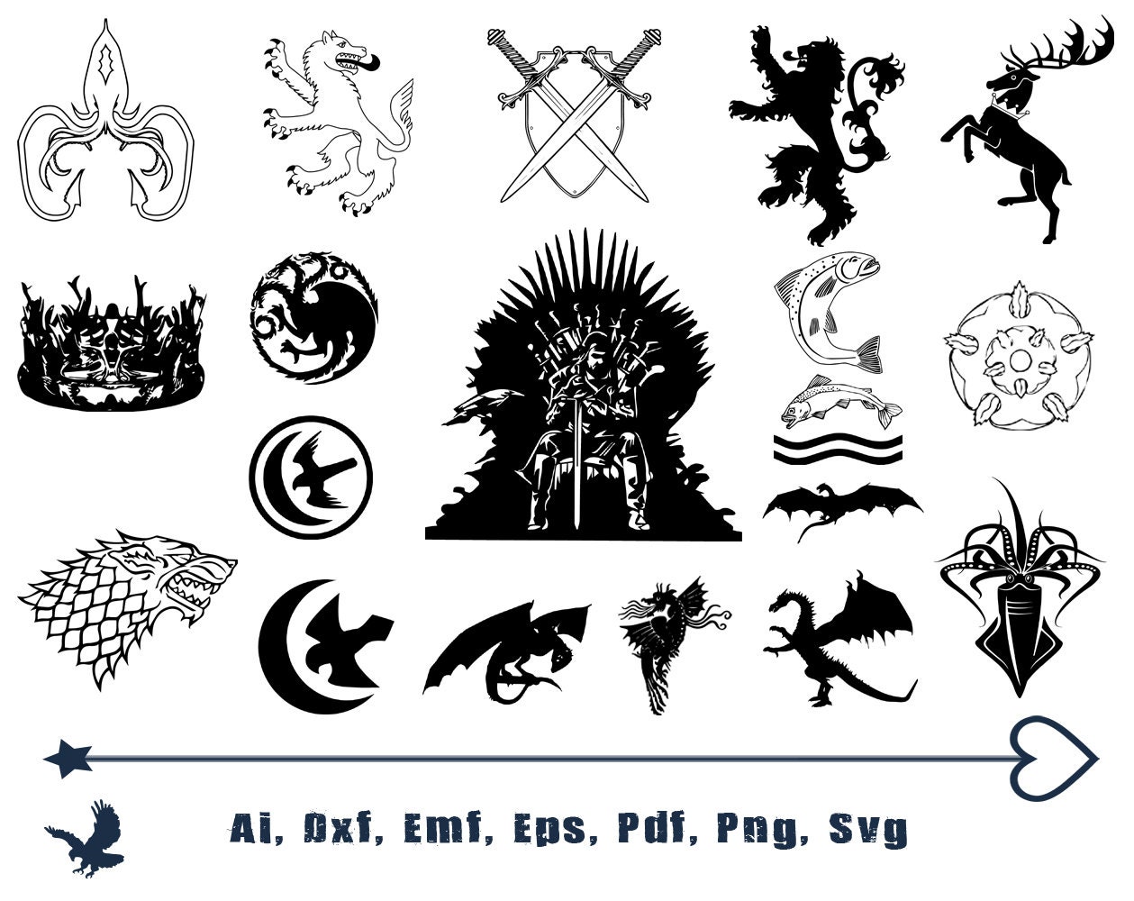 Game of thrones logo SVG cutting files for Cricut and Silhouette Cameo -  GOT logo png clipart - Game of thrones dxf vector files