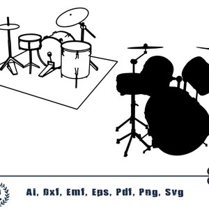 Drum Set Vector Images SVG Silhouette -Clipart - Cutting Files SVG Image For Cricut - Music Silhouettes - Eps, Png ,Dxf - Clip Art
