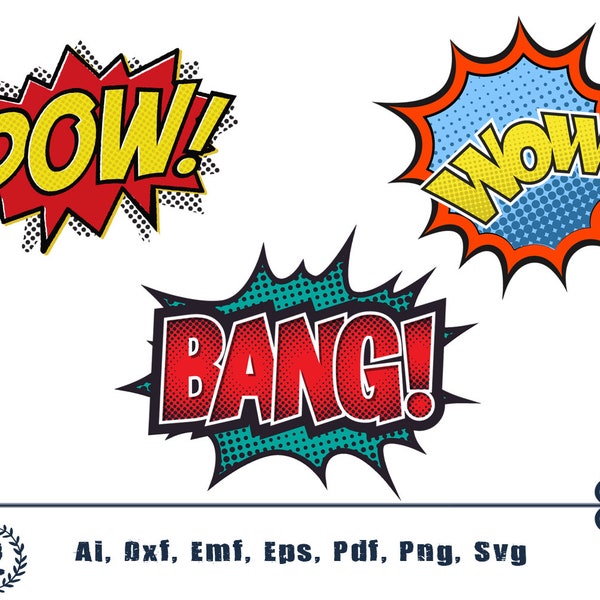 Pow Bang Wow Cut File Superhero SVG Hero Super Hero Comics Clipart Svg Dxf Eps Png Silhouette Cricut Cut File