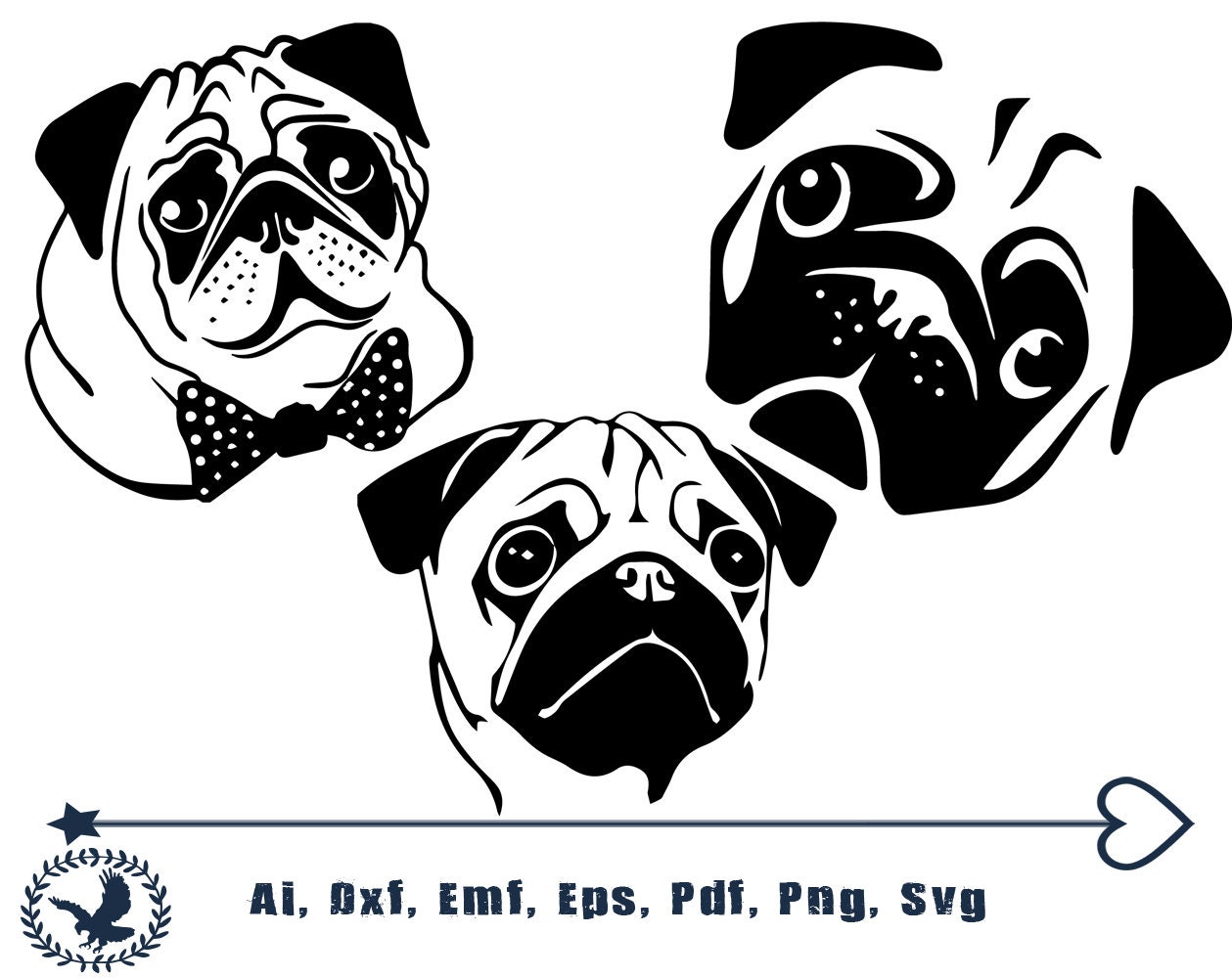 Pug svg bundle pug clipart pug silhouette svg | Etsy