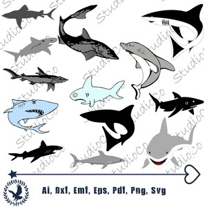 shark svg bundle, shark silhouette svg, shark head, shark digital clipart, shark files for silhouette, files for cricut svg, dxf, eps vector