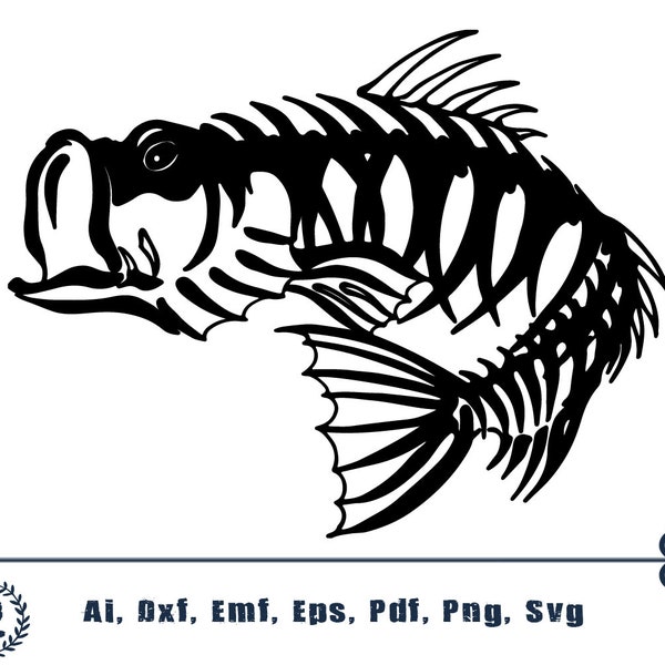 Fish Skeleton Instant Download SVG, PNG, EPS, dxf, jpg digital download