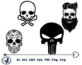 Skull SVG, Skull Clipart, Skull Cut Files For Silhouette, Skull Files for Cricut, Skull Dxf, Skull Png, Skull Eps, Skull Vector
