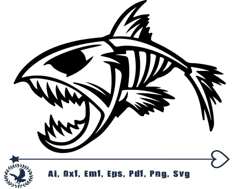 Download Skeleton Fish Svg Piranhas Cutout Vector Cricut Silhouette ...