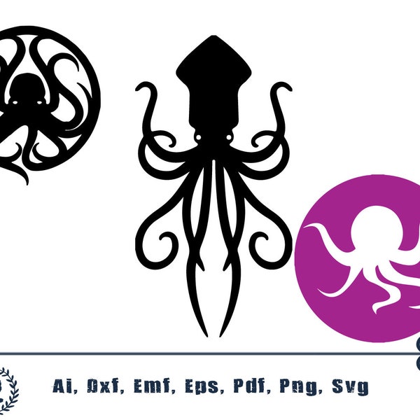 SQUID SVG, octopus svg, ocean svg, squid vector, squid dxf, squid silhouette, giant squid svg, kraken svg, squid clipart, squid cricut, eps