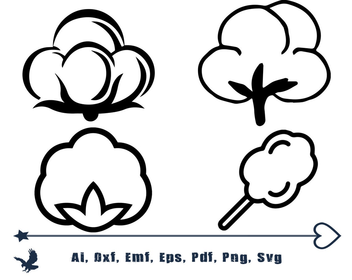 Cotton SVG Cotton Boll Clipart Cricut Silhouette Cut Files Etsy
