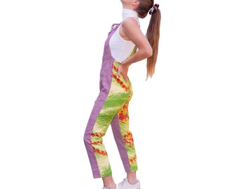 Funky Fit Dungarees/African Wax Print/Orange and Green Kitenge/Maroon Pink/Red Gingham CheckFloral Pattern/UK Small Size 6-8
