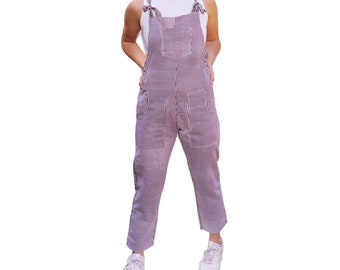 Funky Fit Dungarees/African Wax Print/2 tone Pinstripe Kitenge/Maroon Pink/Candy Stripe Maroon, Green & White Pattern/UK Small Size 6-8