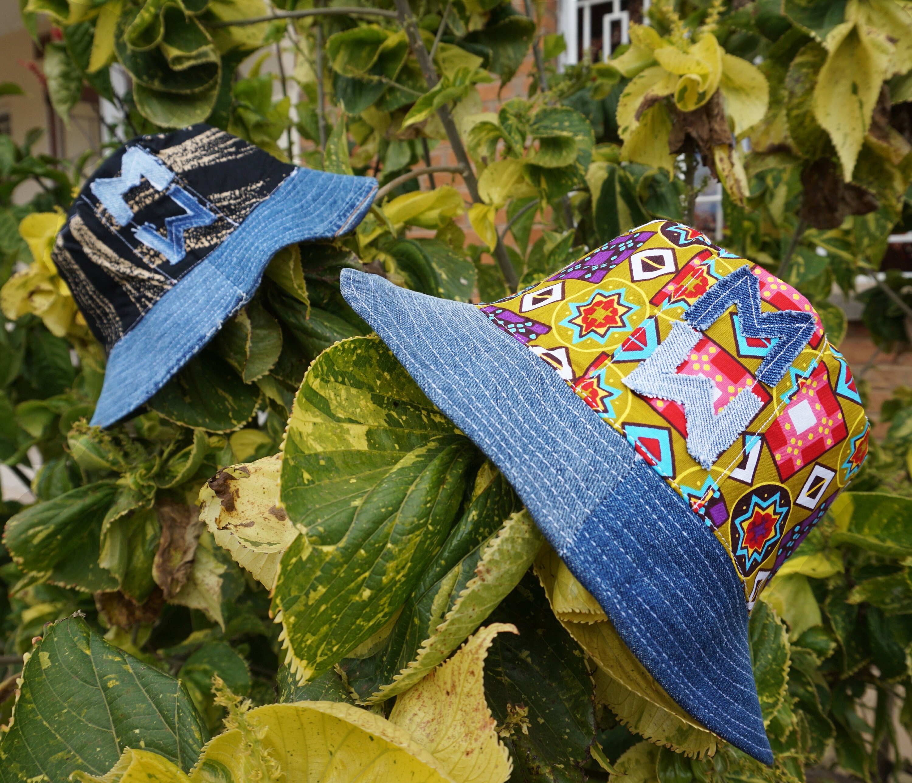 K-K Vogues African Print Bucket Hat – Wax Style – Fedora Hat in Yellow and Navy Ayaba” Bucket Hat in Ankara African Patch Print - Chimzi main image 4
