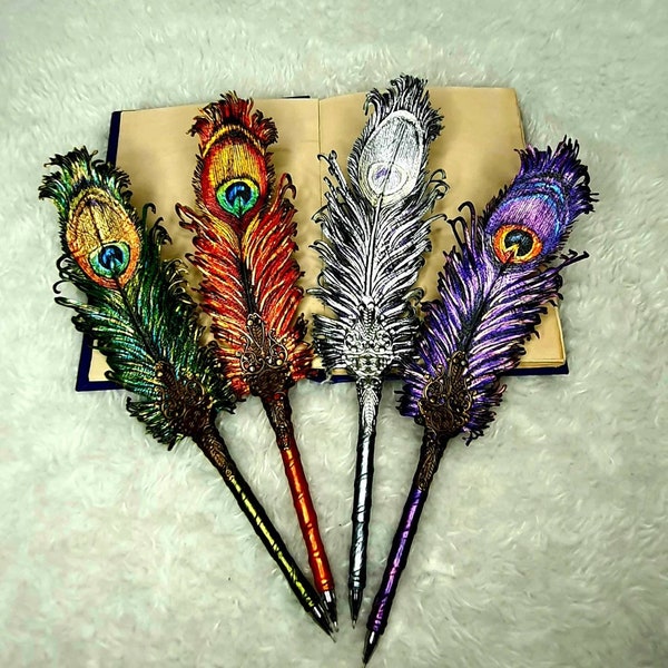 magic phoenix wing custom fountain pen,mystery pen,cosplay pen,LEATHER pen,magic ritual,LEATHER wizard feather pen,quill dip pen,witch pen