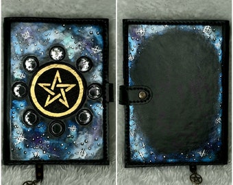 3D leather refilable notebook, magic,galaxy,leather grimoire,moon,pagan,personalized leather journal,leather journal, Larp,cosplay,wizard