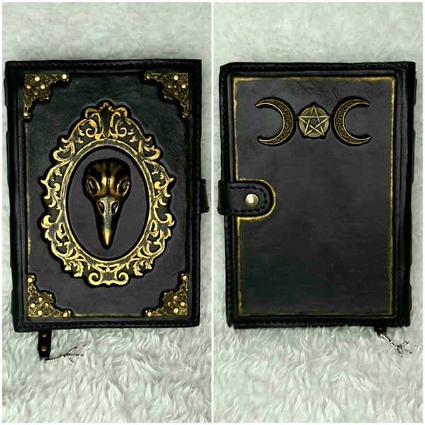 leather notebook,magic ritual,gothic,grimoire,wedding book,guest book,spell book,occult,quill pen,book of shadows,crow,Larp,cosplay,vintage