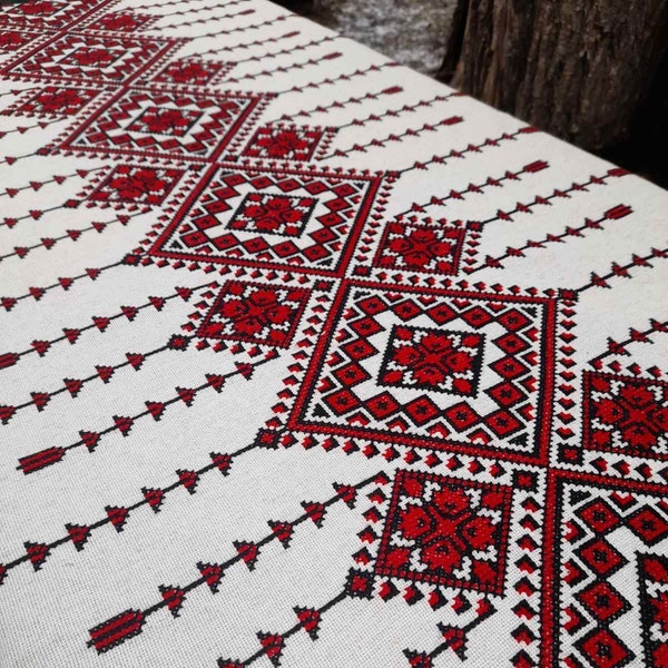 Embroidered linen tablecloth with ornament Gray linen tablecloth Table decoration  Ukrainian tablecloth handmade 76*54 inch