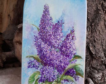 Hand Painted Lilac Cutting Board, Decorative Floral Kitchen Decor