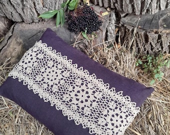 Decorative small pillow with knitted insert 17*12 inch Decorative pillow in dark purple Home Decor Gift for home