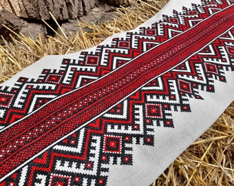 Embroidered table runner cotton Ukrainian ethnic embroidery cross stitch table runner Embroidered tablecloth 54*17 inch Traditional ornament