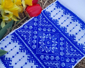 Embroidered Ukrainian Rushnyk: Traditional Cotton Wedding Towel, Slavic Ornament Decor