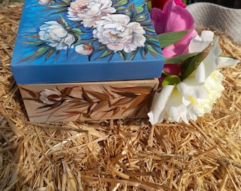 Hand Painted Wooden Jewelry & Keepsake Box 5*5*3 Storage for Jewelry