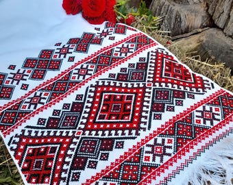 Wedding rushnyk / Embroidered red rushnyk / Traditional rushnyk / Handmade / Ceremonial rushnik / Ukrainian rushnyk / Home decor / 67*19inch