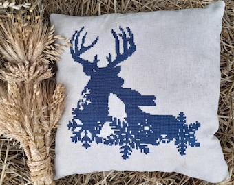 Handmade Embroidered Deer Pillow: Linen & Cotton Home Decor