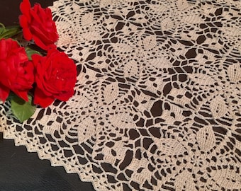 Knitted square beige napkin / Table decoration / Home decor / Housewarming gift / Tuble runner / 15*26