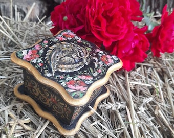 Hand Painted Dragon Jewelry Box, Floral Keepsake Box