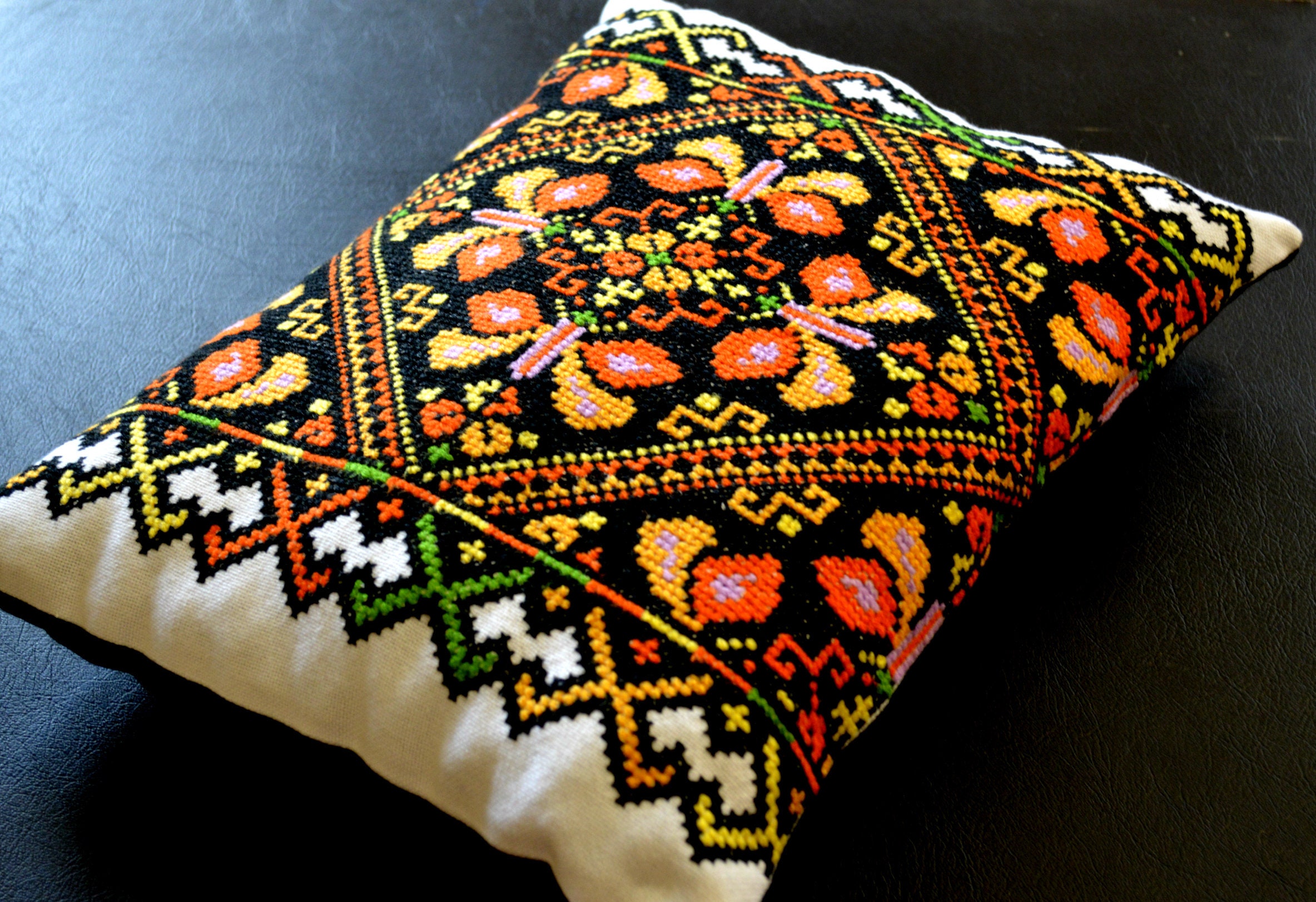 Embroidered black throw pillow 1215 Decorative pillow with Etsy