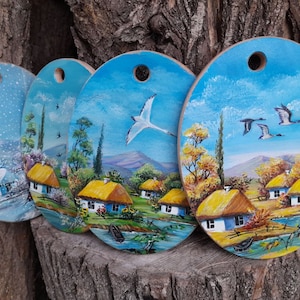 Set of four decorative small cutting boards 10*5 Decorative board on the wall Kitchen decor Home decor Ukraine landscape Souvenir