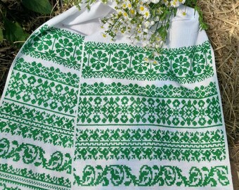 Handmade green rushnyk /  Handmade towel / 53*13