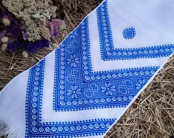 Wedding rushnyk / Embroidered blue rushnyk / Traditional rushnyk / Handmade / Ceremonial rushnik / Ukrainian rushnyk / Nyzynka embroidery