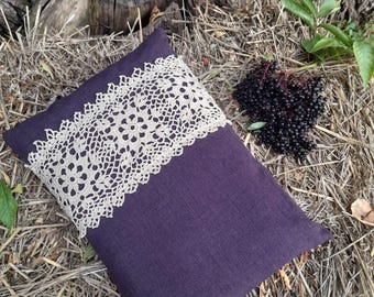 Decorative small pillow with knitted insert 17*12 inch Decorative pillow in dark purple Home Decor Gift for home