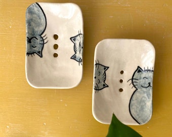 Handmade Ceramic Cat dish for soap or jewellery. New design. Made in Australia