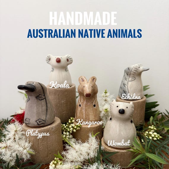 Handmade Ceramics Native Australian Animals - A special collection of Koala Kangaro Wombat Platypus Echidna Mini bud vase Toothbrush holder