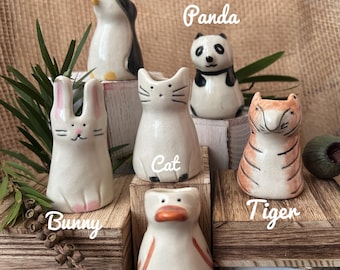 Handmade cat, duck, penguin, panda, bunny tiger Toothbrush Holder Mini Vases Made in Australia