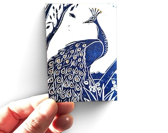 Wildlife Linocut ACEOs - Artist Trading Cards in a Range of Animal Designs: Peacock, Hare, Butterfly and Fish