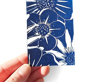 Flower Linocut ACEOs - Floral Artist Trading Cards in a Range of Colours