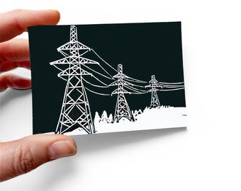 Linocut ACEOs - Artist Trading Cards in a Range of Designs: Pylons, Dandelions and Yoga